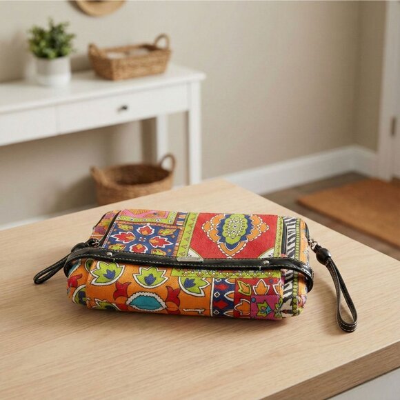 Rafé Colorful Patchwork Wristlet Clutch With Zipper & Black Strap Multicolor - Picture 2 of 6